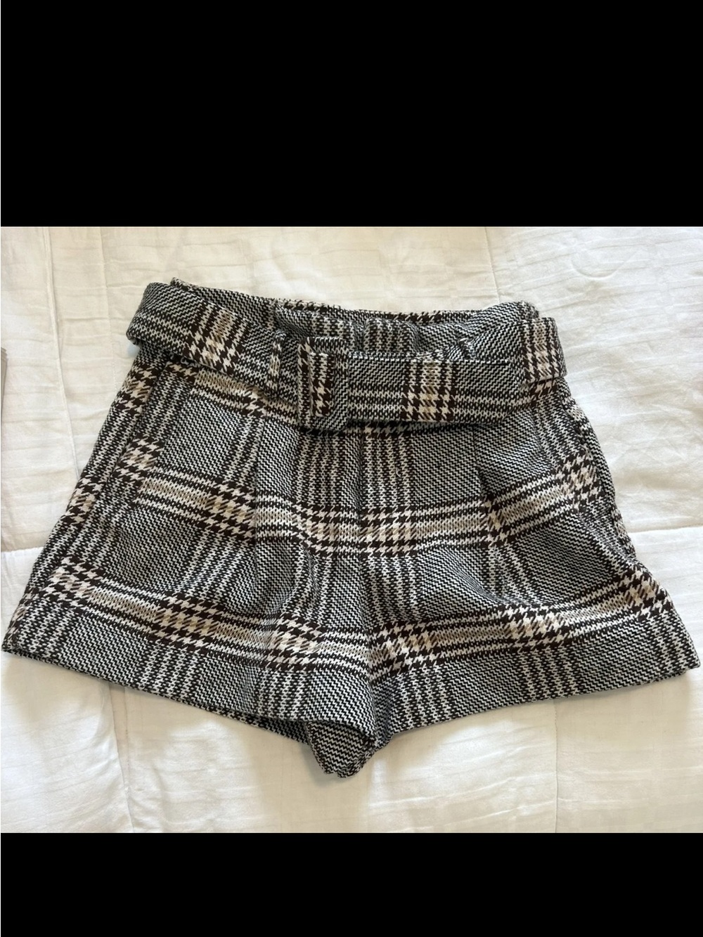 Haute Monde Black & White Plaid High-Waist Shorts with Belt